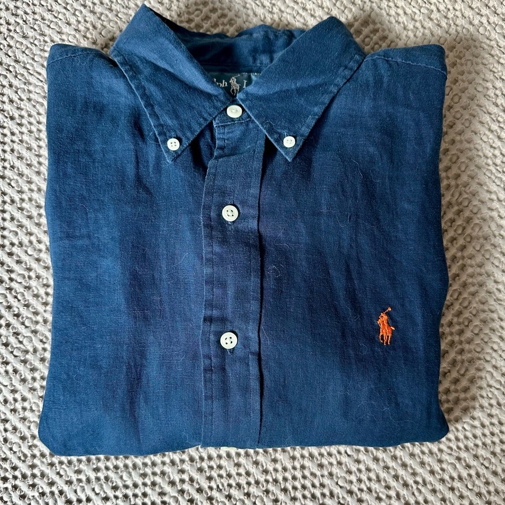 Ralph Lauren classic fit linen blend long sleeve button up shirt